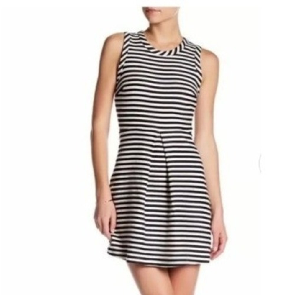 Madewell Sleeveless Dress A-Line Striped Knit Exposed Zip Black White Women S